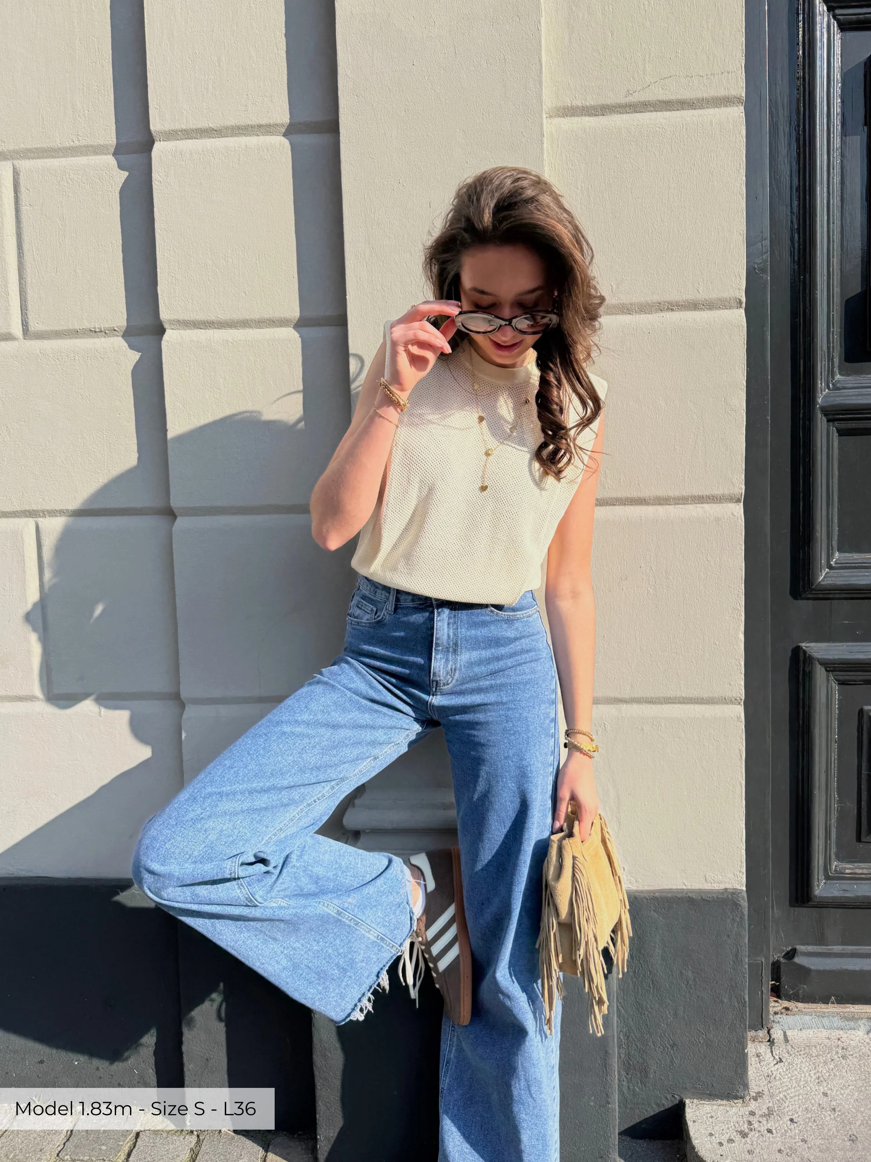 Sassy | Super Wide Leg Jeans | Destroyed | Stretch | Donkerblauw | Tall - Image 3