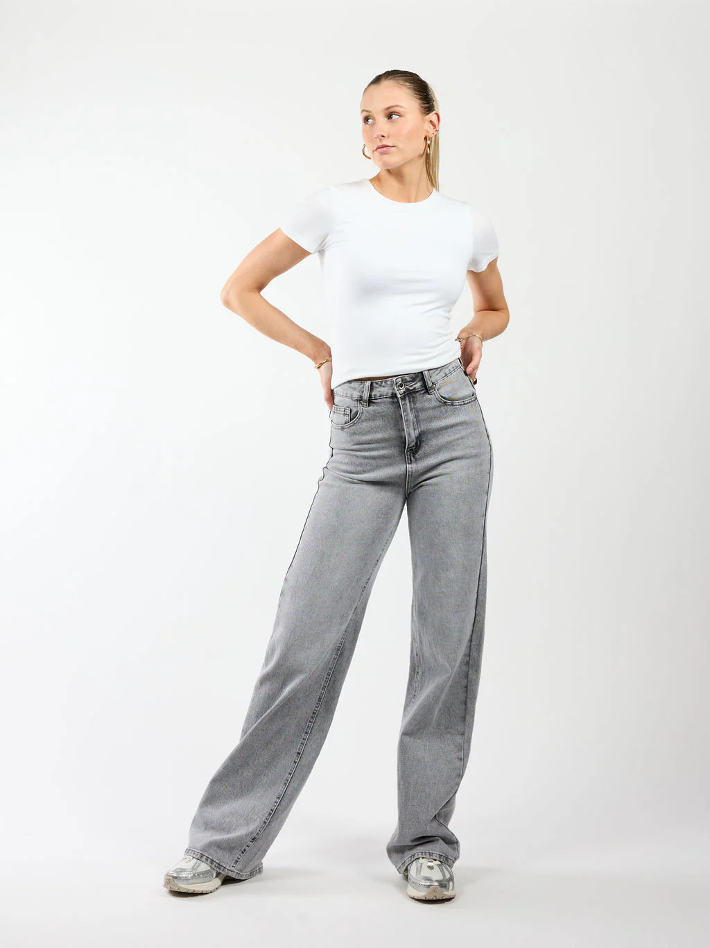 Sassy | Super Wide Leg Jeans | Stretch | Washed Grey | Tall - Image 3