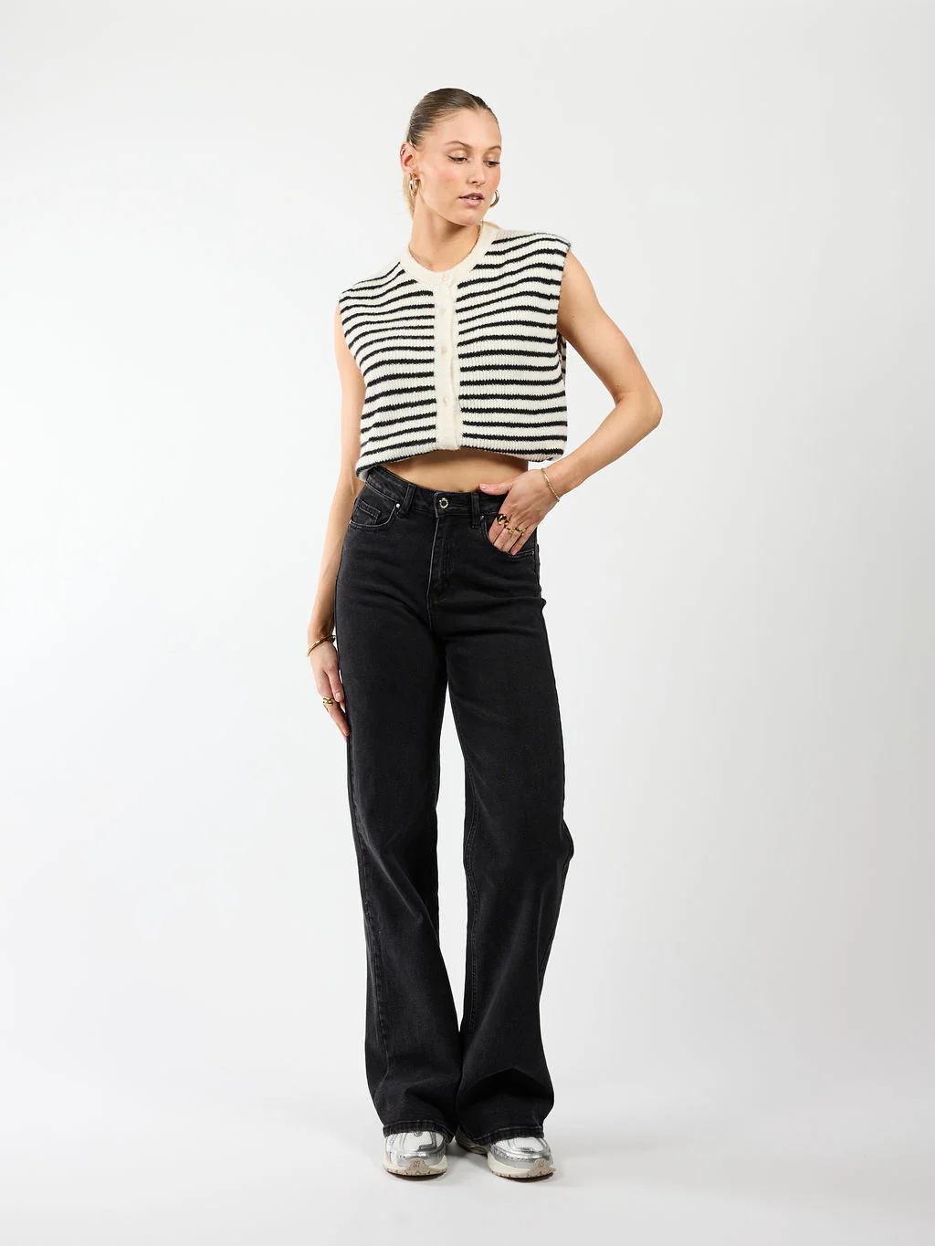 Sassy | Super Wide Leg Jeans | Stretch | Washed black | Tall - Image 3